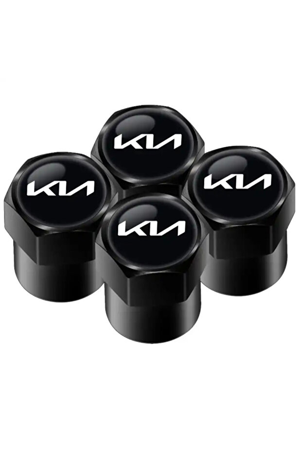 Kia Logo Aluminum Coating 4 Pieces Valve Caps (Black)