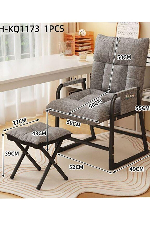 Gray Recliner Chair Features a Separate Footrest and Side Storage Pocket