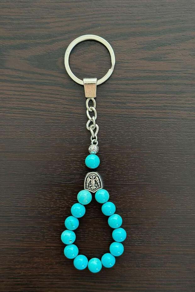 Turquoise Stone Prayer Beads Keychain