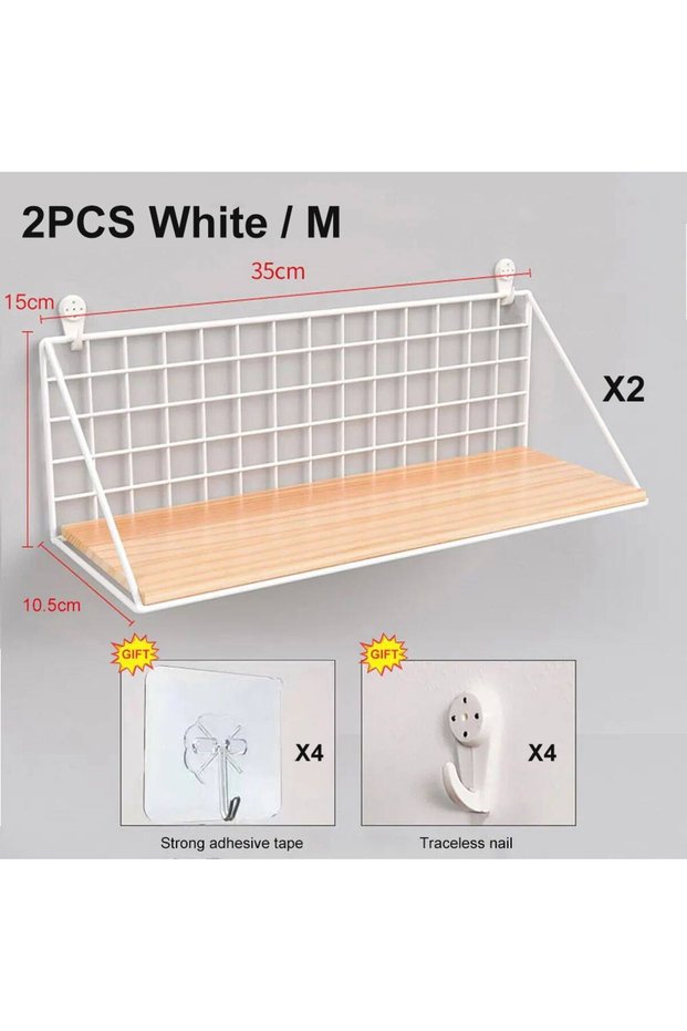 2pcs White M Wall Mounted Shelves Without Drilling Wood Hanging Shelf For Living Room Bedroom Storag