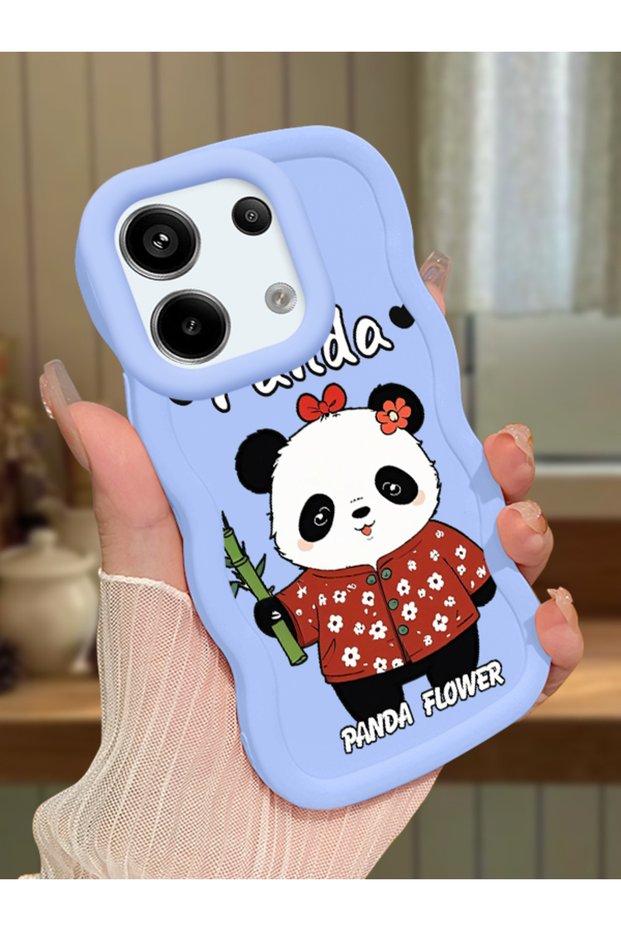 Redmi Note 13 Pro 5g Compatible Case with Camera Protector Blue Silicone Couple Phone Case Panda Pattern