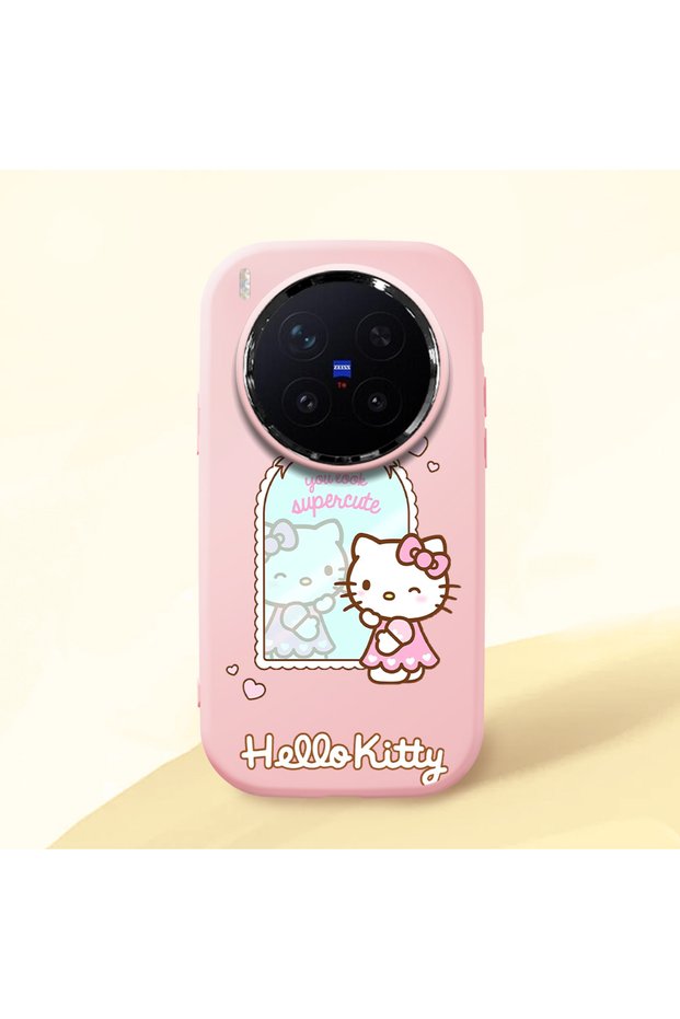 Vivo X300 Pro Compatible Case Camera Protector Pink Silicone Couple Phone Case with Kitty Pattern