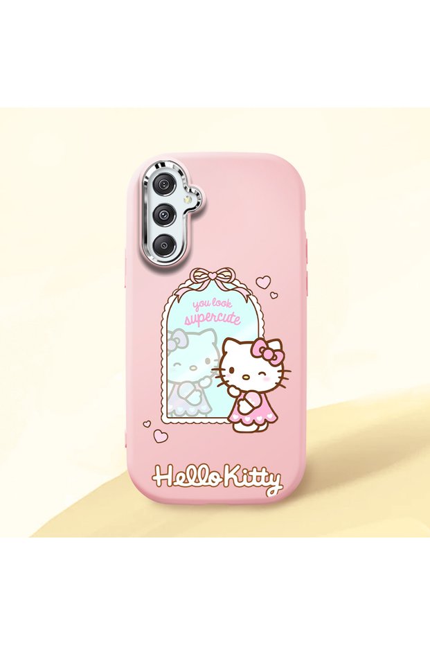 Samsung Galaxy M34 Compatible Case Camera Protector Pink Silicone Couple Phone Case with Kitty Pattern