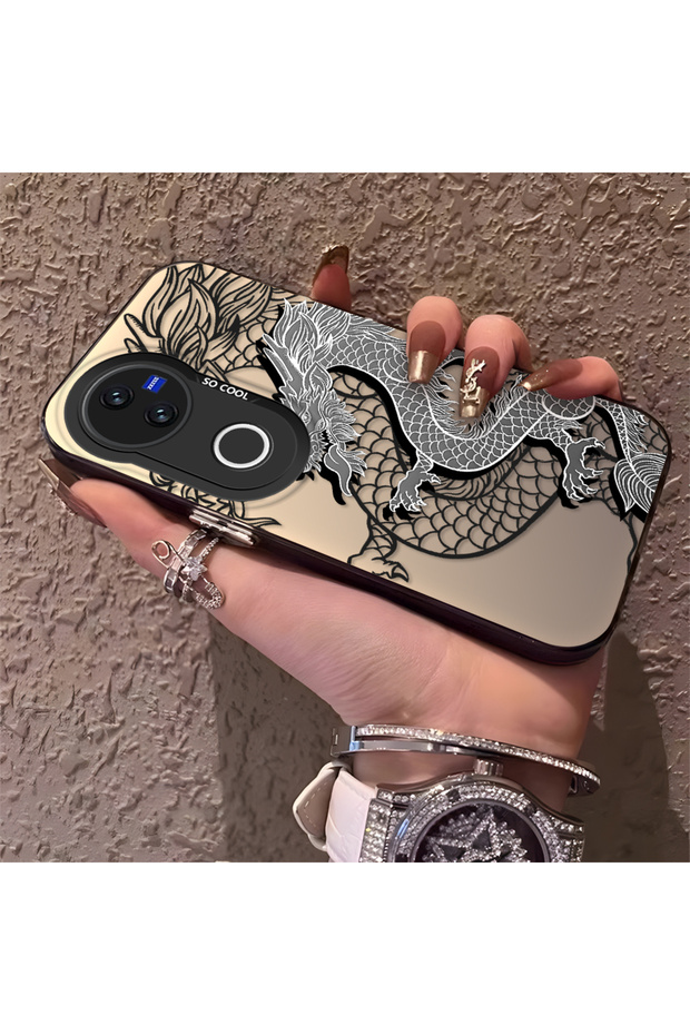 Vivo V50 Compatible High Quality Chinese Style Black and White Dragon Printed Case