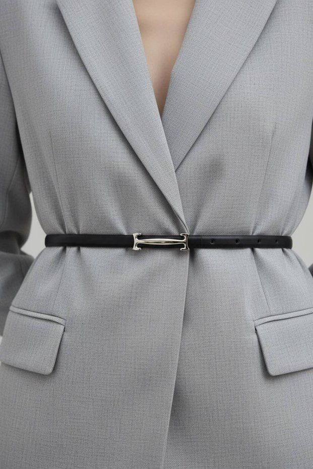 Thin-Length t Gold Silver Buckle Thin Women's Belt, Pants Belt, Jacket Belt, Dress Belt, Width: 1 Cm, Buckle Length: 4.5 cm