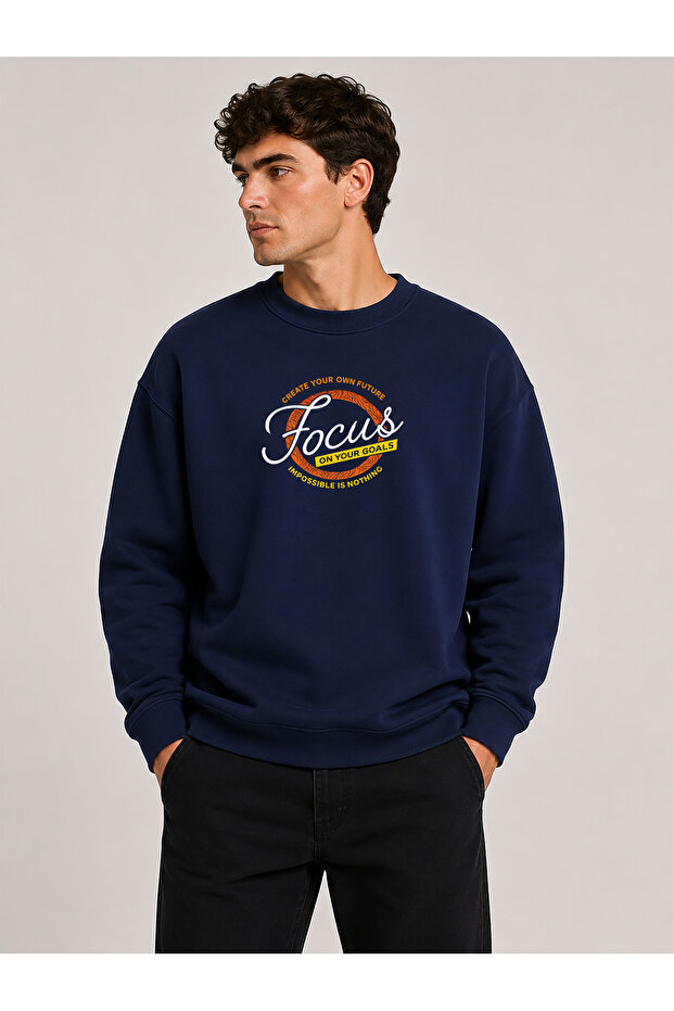 Focus Printed Crew Neck 2 Thread Sweatshirt