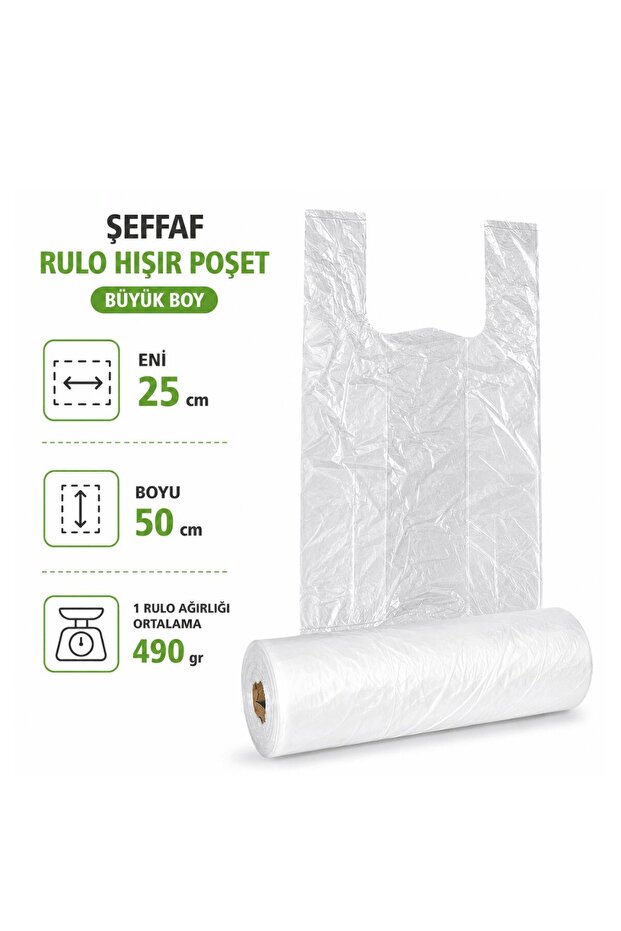 Transparent Roll Plastic Bag Large Size 25X50 cm 490 Gr - Market and Daily Use Bag