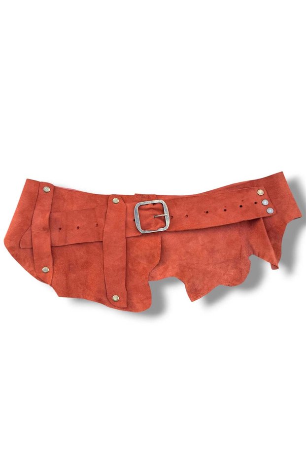 Women's Terracotta Asymmetrical Nubuck Leather Belt - Marais Handmade Design