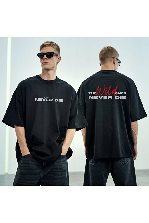 Unisex Front and Back Printed Crewneck Oversize T-Shirt - Short Sleeves