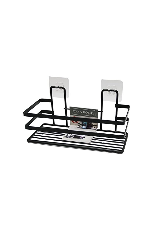 Multipurpose Black Square Bathroom Shelf with Adhesive Hangers () Ilkel-Grp9Y84