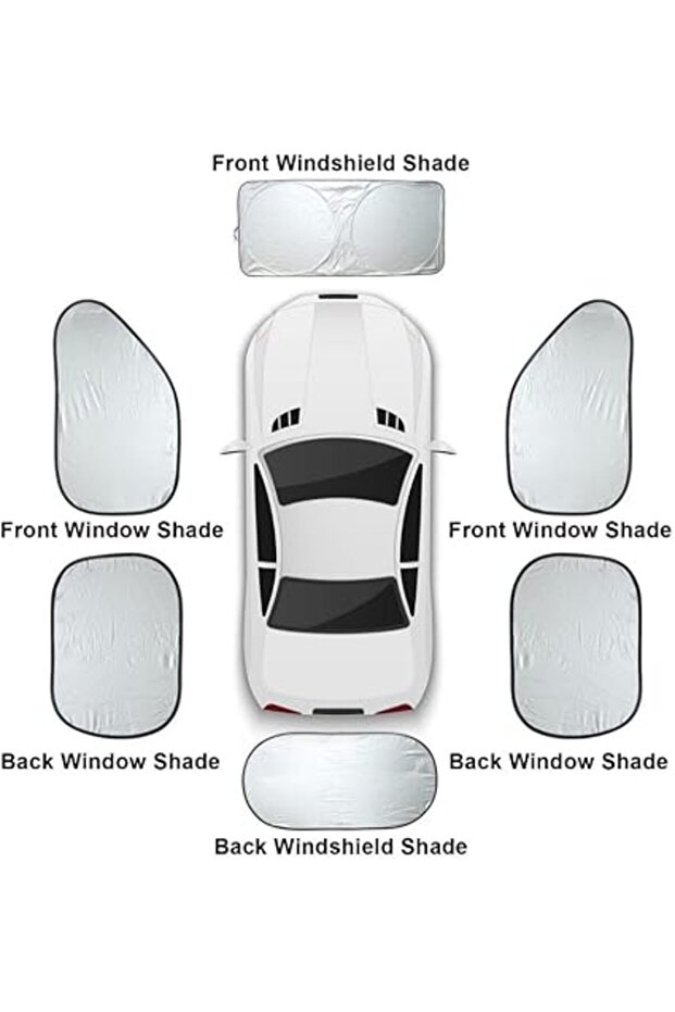 6 In 1 Car Windscreen Sun Shade/Curtains Heat Reflective Windshield Visor, Front and Rear