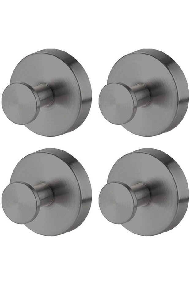 4 suction cup hooks - Stainless steel - Reusable - No drilling required - Suitable for kitchens and bathrooms - Works on smooth glass surfaces - Gray