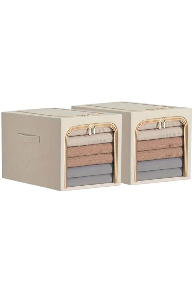 2-Piece Foldable Clothes Storage Basket Box with Viewing Window for Dormitory (White, 31L / 30*45*23cm)