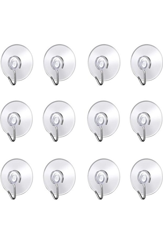 Wall hooks with suction cups, small plastic suction cups with round hooks, suitable for bathrooms and kitchens, suction cup hooks (12 pieces)