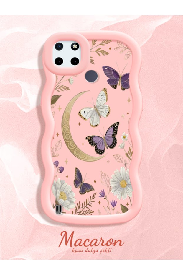 Realme C21Y/C25Y Compatible Wavy Frame Moon Butterfly and Flower Pattern Silicone Phone Case