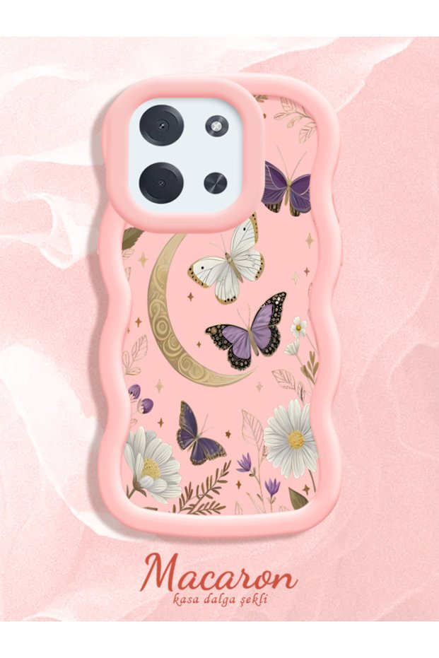 Poco C85 4g Compatible Wavy Frame Moon Butterfly and Flower Patterned Silicone Phone Case