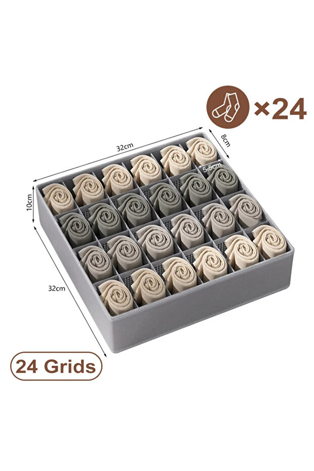 24grids-gray Sports Bra Underwear Organizer Storage Box Panties Socks Storage Boxes Wardrobe Clothes