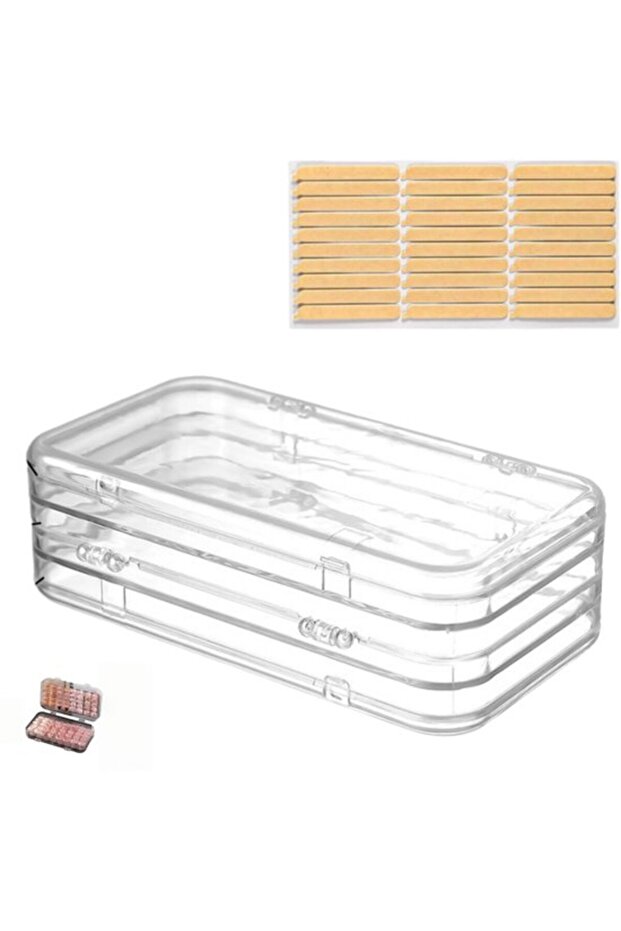 Transparent Three-Layer PET Artificial Nail Storage Box with Double-Sided Adhesive for Nail Displays and Salon Supplies, 15×8×4.5 cm