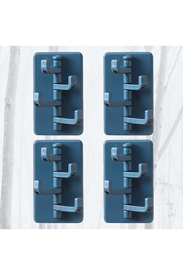 Four-piece wall-mounted plastic coat hook set, 4-hook design, 180-degree rotating hanger, suitable for home, office, and accessories.