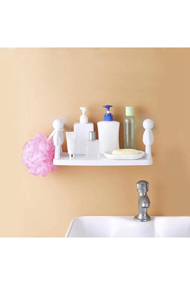 Large Capacity Wall Shelf - Plastic Storage Rack - Kitchen Bathroom Storage - Drill-Free Installation - Rectangular Model - White