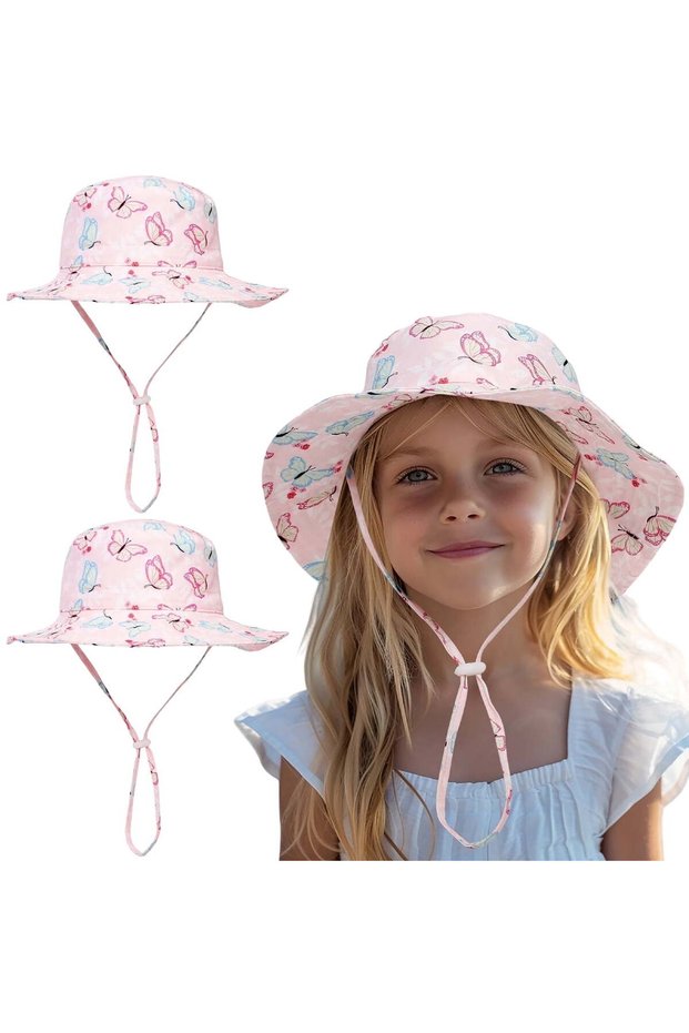 2-Pack UPF 50+ Baby/Toddler Wide-Brimmed Fisherman Sun Hats for Boys & Girls (Pink, Size S / 48-50cm)