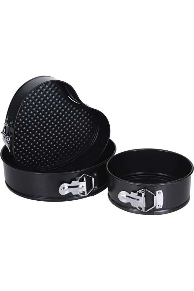 Metal Nonstick Baking Pan Set - 3-Piece Set - Heart-shaped, Round, Snap-on Baking Pans, Dishwasher Cleanable - Black
