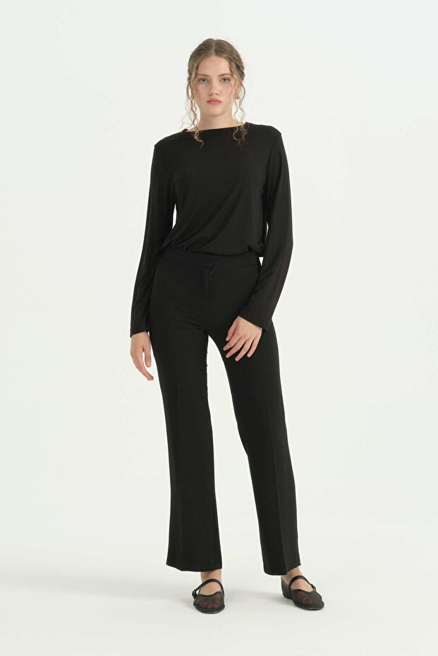 Stylish Trousers with Ironing Marks - Black - Black