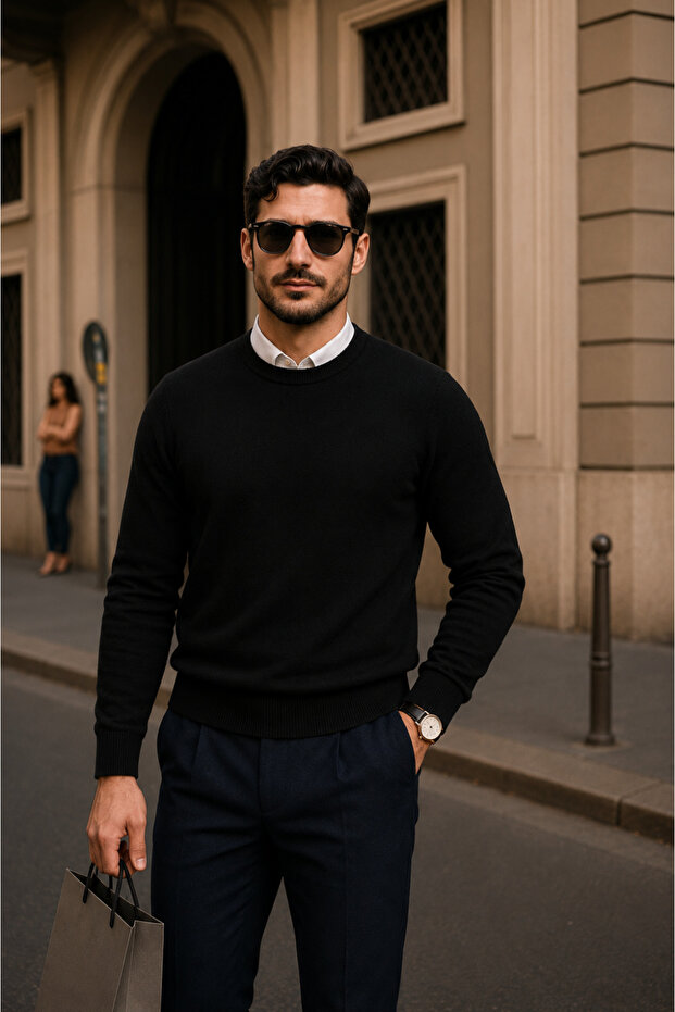 Men's Casual Crew Neck A.Black Sweatshirt