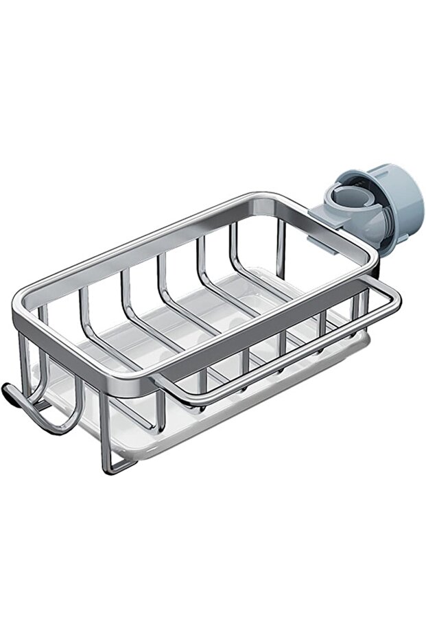 Kitchen faucet storage rack, kitchen sink storage rack, multi-functional rust-proof sponge rack, soap dish, sink brush with drip tray (silver).