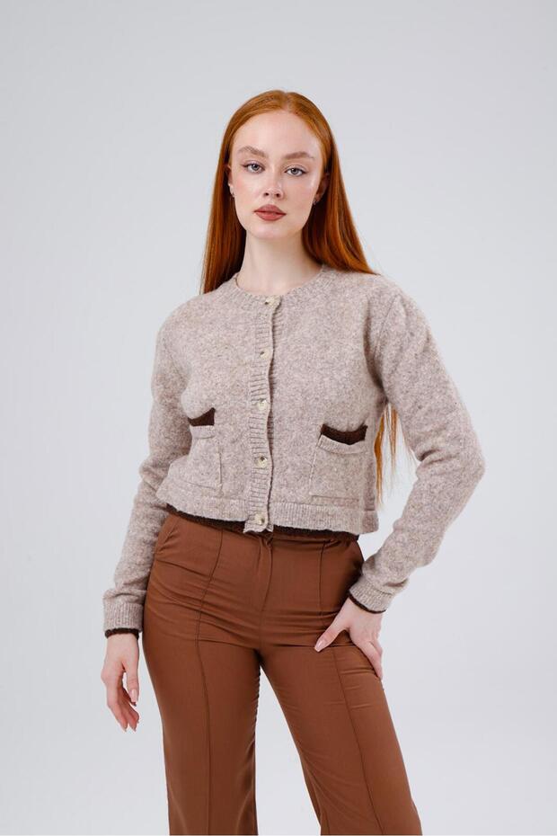 Women's Premium Regular Fit Crew Neck Soft Textured Cardigan with Pockets