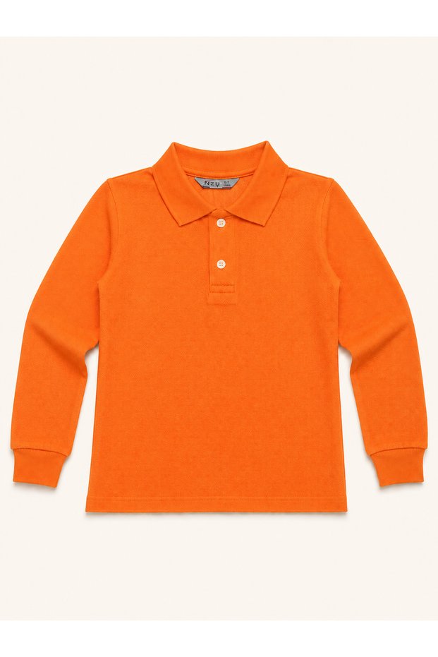 Unisex 100% Cotton Long Sleeve Polo Collar Kids T-Shirt Basic School T-Shirt