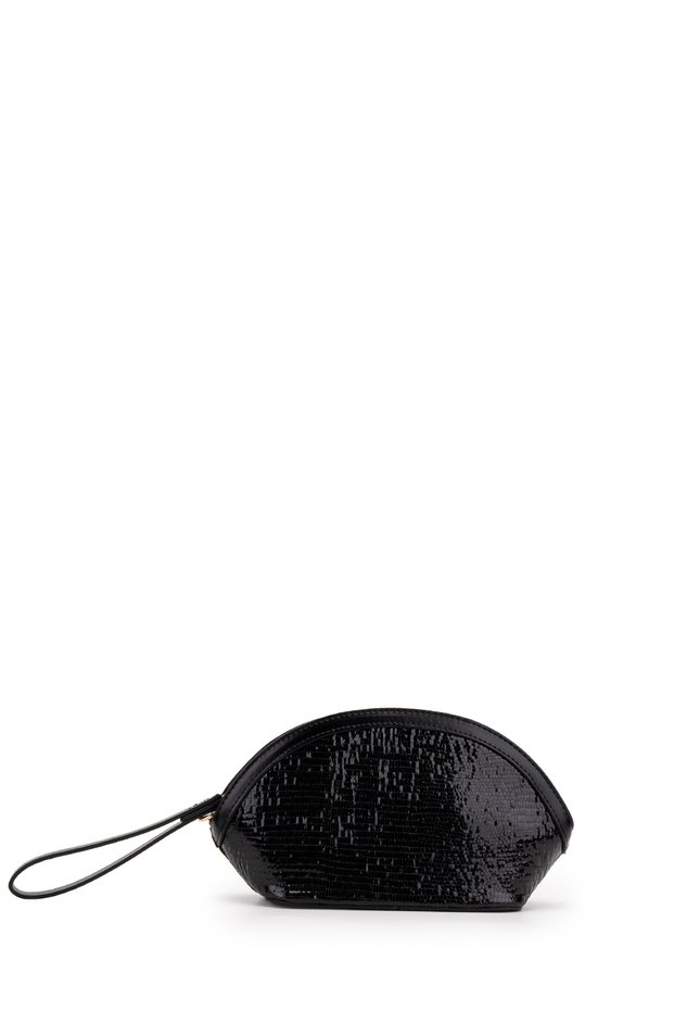 Half Moon Portfolio Women's Evening Dress Bag with Wrist Strap Luna Black Patent Leather