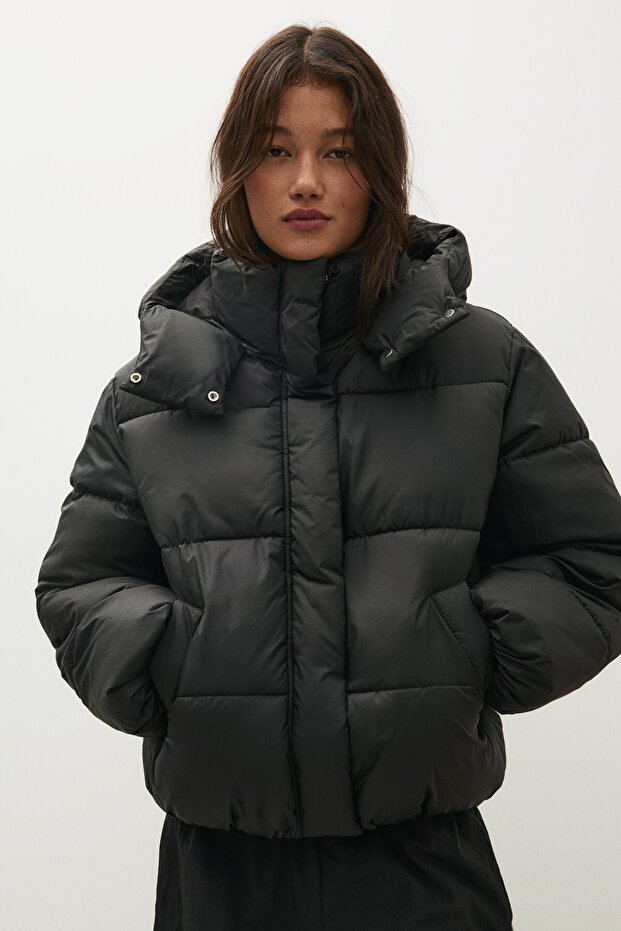 Oversize kapüşonlu şişme ceket