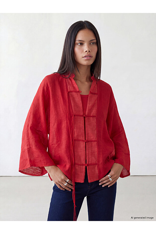 Lcw Modest Red Collared Women's Transparent Tunic
