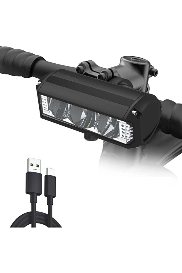 This USB Recharge bicycle light features a super bright LED spotlight w/four modes: high & low beam - running - fishing - & camping