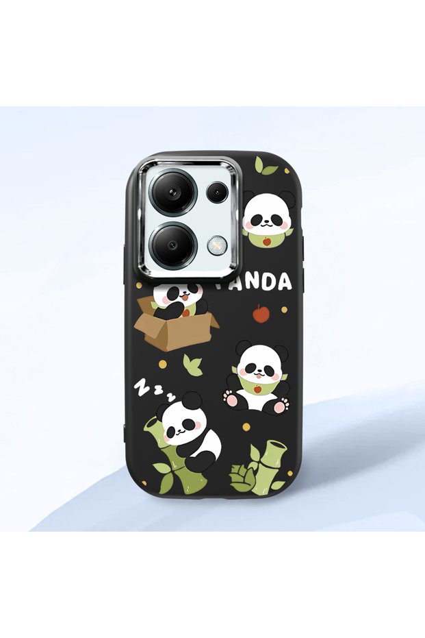 Poco M6 Pro 4g Compatible Case Camera Protector Black Silicone Couple Phone Case Panda Pattern