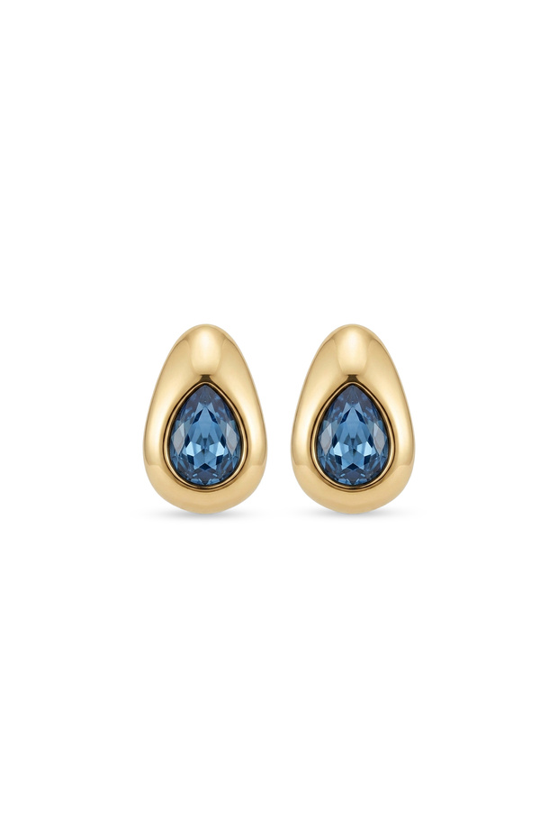 Steel Crystal Stone Detailed Drop Earrings Blue
