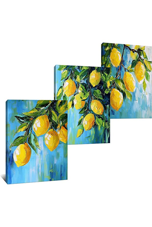 30x40 cm 3 Panel Gallery Wrapped Canvas | Lemon Tree Wall Art | Bright Yellow Kitchen Decor