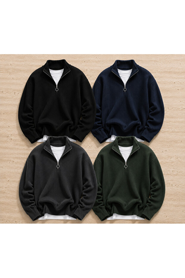 4-Piece Advantageous Men's Casual Half-Zip Winter Knitwear Thessaloniki Sweater