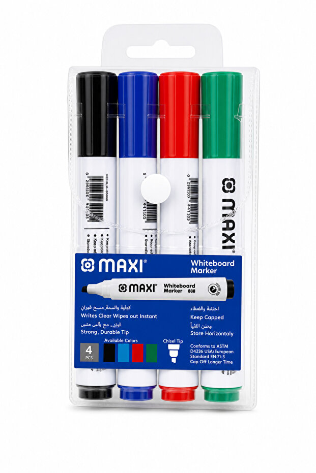 Whiteboard Marker Chisel Tip 4 Colours Set