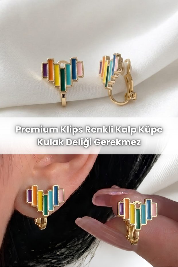 Premium Clip Colorful Heart Earrings No Ear Hole Required
