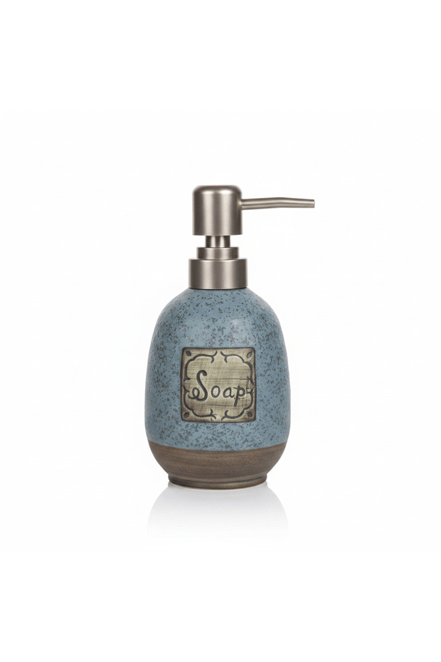 Dusty Blue Speckled Glaze Ceramic & Plastic Liquid Soap Dispenser - 400 ml