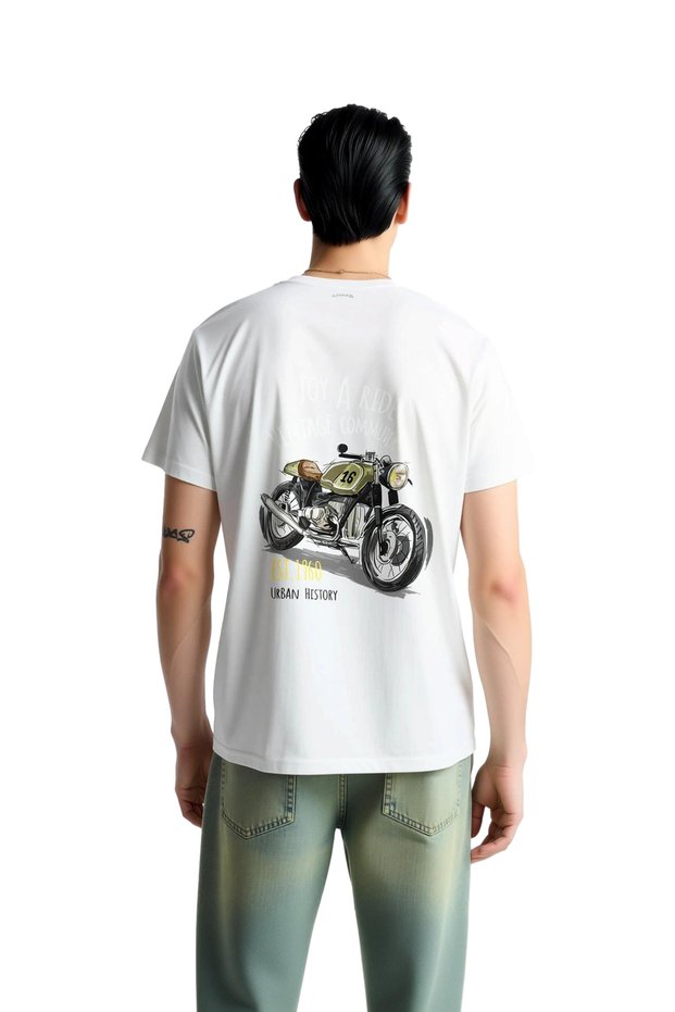 Men's Motorcycle Printed T-Shirt Vintage City Culture Graphic Relaxed Fit Casual Modern Stylish Comfortable