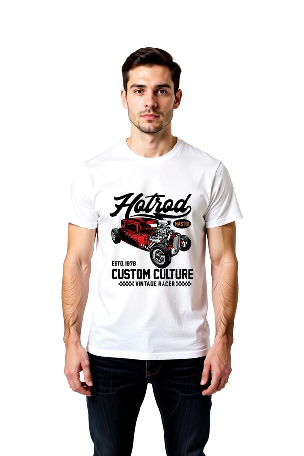 Men's Hotrod Master Vintage Racer Printed T-Shirt 100% Cotton Relaxed Fit Casual Modern Stylish Comfortable