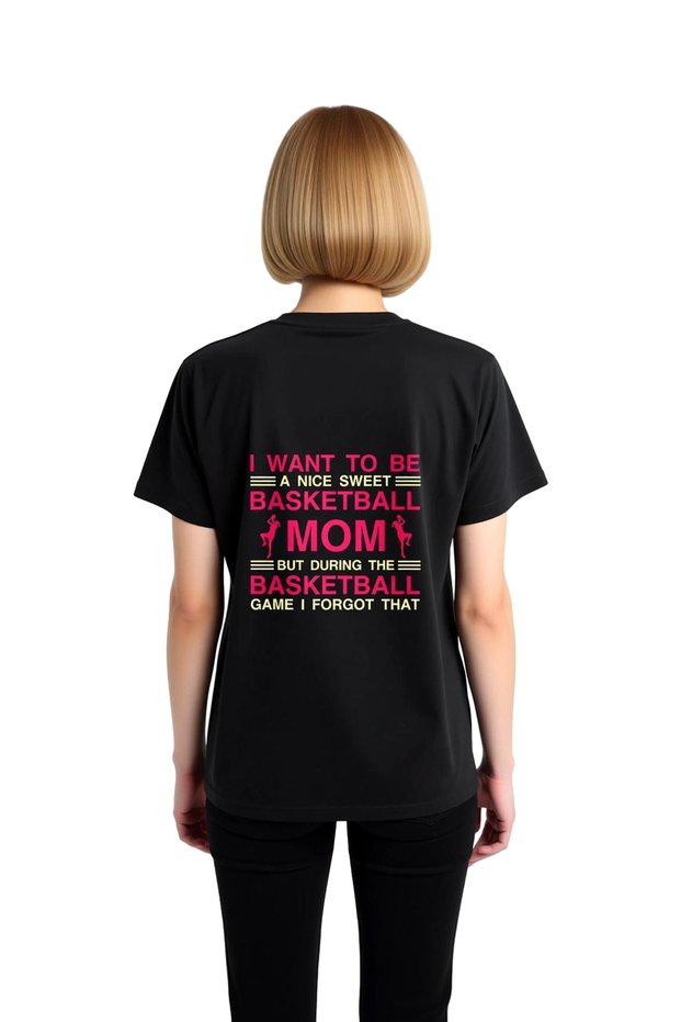 Women's Basketball Mom Humorous Printed Short Sleeve T-Shirt Relaxed Fit Casual Wear Modern Stylish Comfortable
