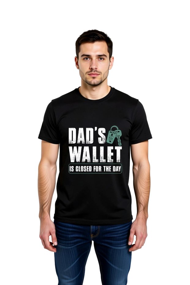 Men's Dad Humor Wallet Closed Printed Short Sleeve Relaxed Cut Cotton T-Shirt Casual Modern Stylish Elegant