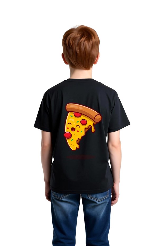 Children's T-Shirt Pizza Slice Printed Round Neck Short Sleeve 100% Cotton Relaxed Fit Casual Wear Modern