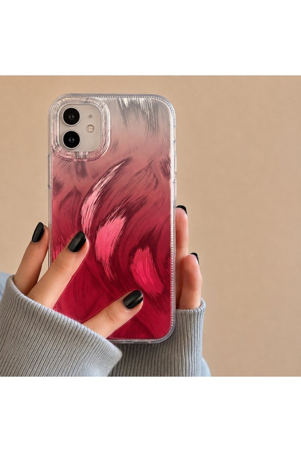 iPhone 11 Compatible - Aura Feather (Silver-Red), (Internally Printed), Patterned Protective Case with Transparent Shiny Sides