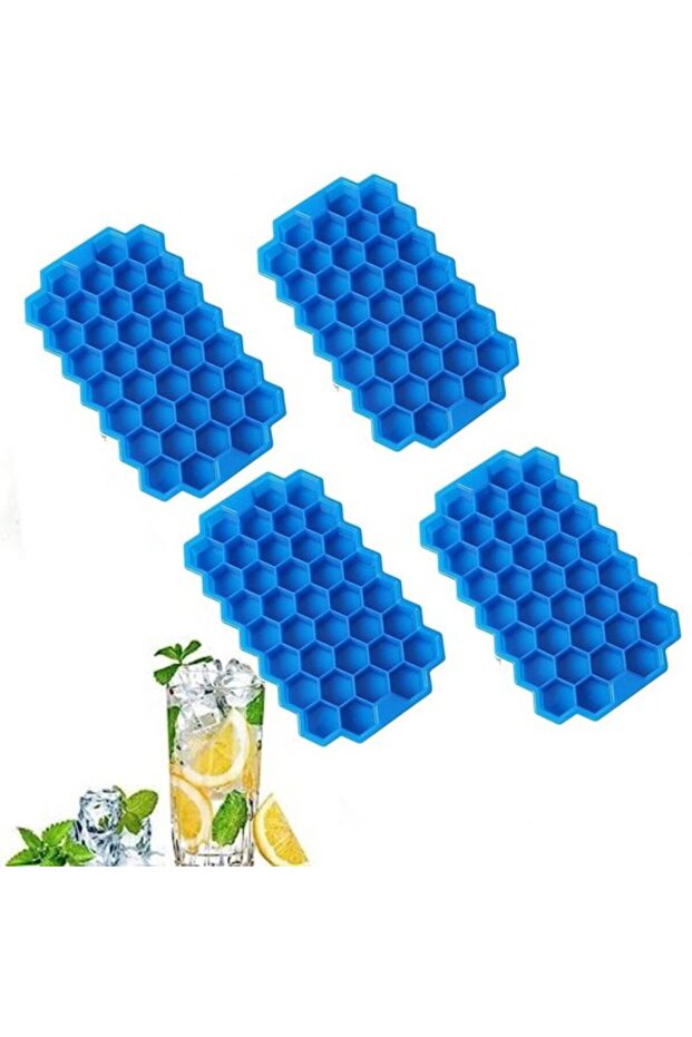 Mini ice cube trays (4 pieces) with lids, made of silicone for easy unmolding, suitable for beverage baking.