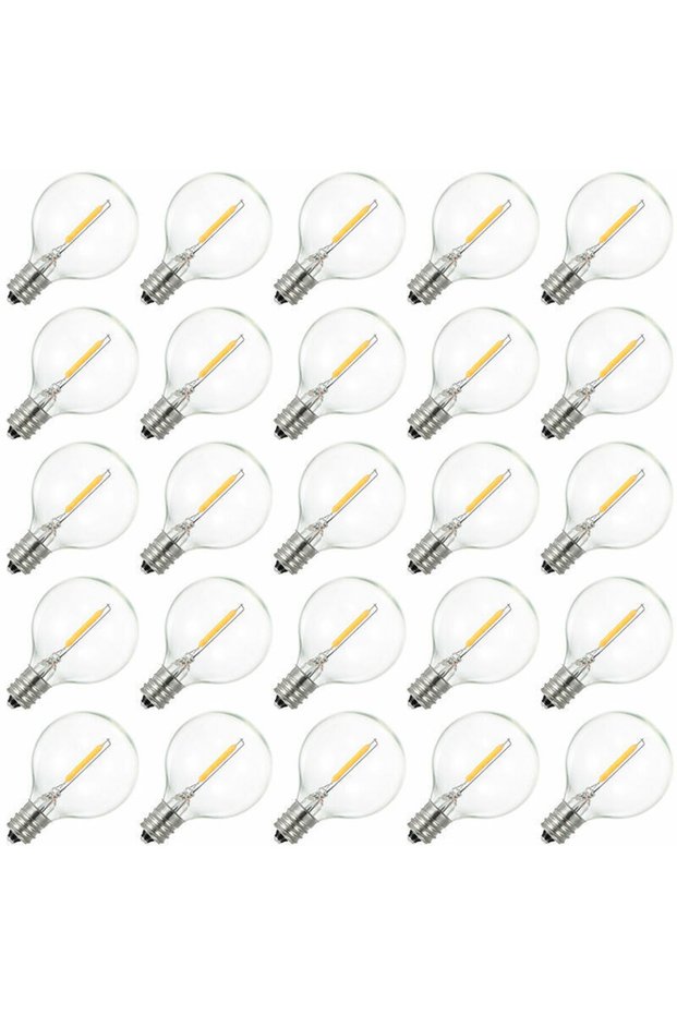 G40 E12 LED Bulb, Warm White 2200K – Water Resistant – 0.6W – 360° Beam Angle – Pack of 25 Bulbs for Indoor and Outdoor Decoration – AC230V